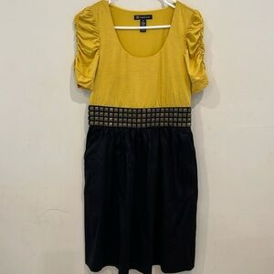 INC Dress Yellow/Black Y2K With Studded Waist In The Front Dtess Size 6